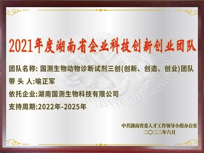 2021年度湖南省企业科技创新创业团队